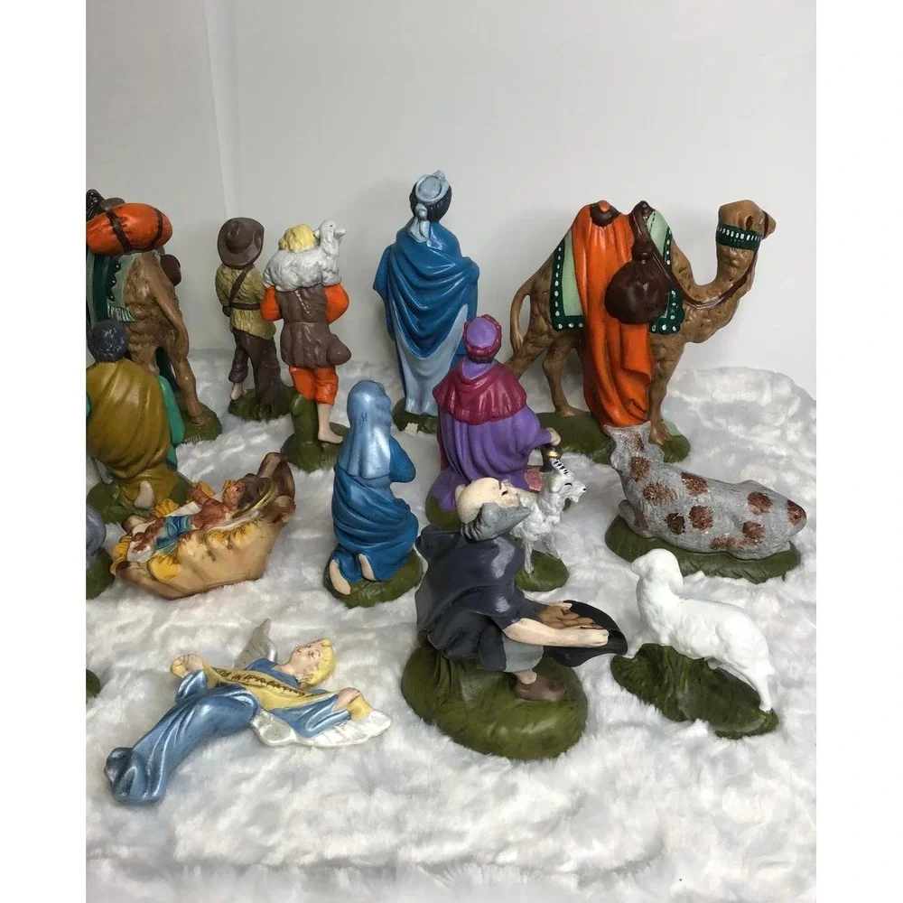 Vintage Christmas Nativity Set Atlantic Mold 17 Piece Ceramic 1970 Hand Painted‎